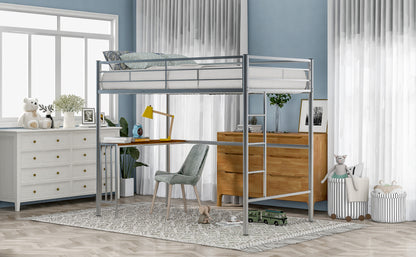 Twin Metal Loft Bed with Desk, Ladder and Guardrails, Loft Bed for Bedroom, Silver(OLD SKU : MF195191AAN)