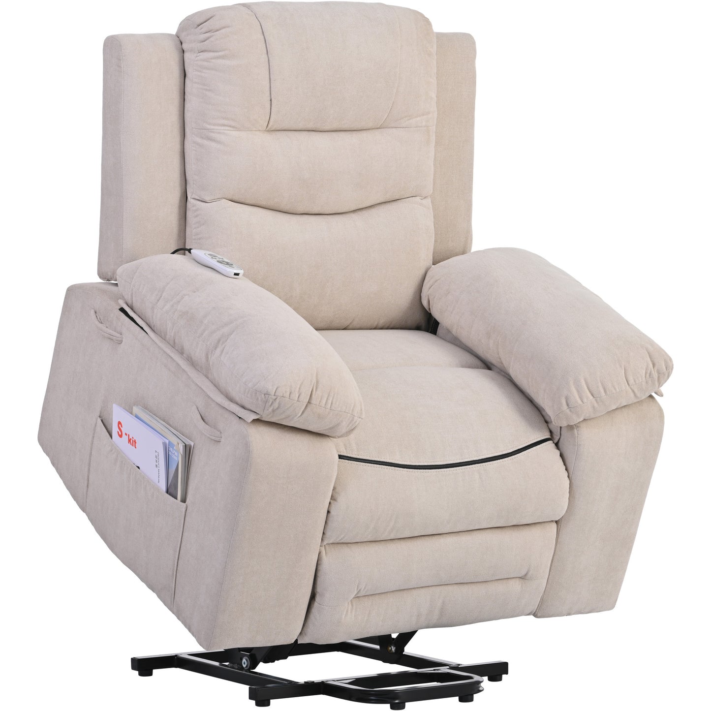 Massage Recliner,Power Lift Chair for Elderly with Adjustable Massage and Heating Function,Recliner Chair with Infinite Position and Side Pocket for Living Room ,Beige