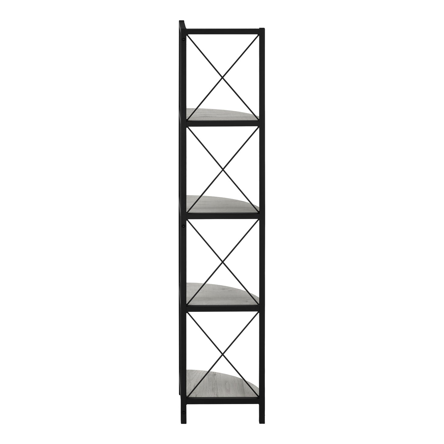 Bookshelf, Bookcase, Etagere, Corner, 4 Tier, 60"h, Office, Bedroom, Grey Laminate, Black Metal, Contemporary, Modern