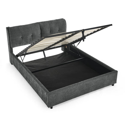 Queen Size Storage Upholstered Hydraulic Platform Bed with Integrated Headboard, Chenille Fabric, Gray