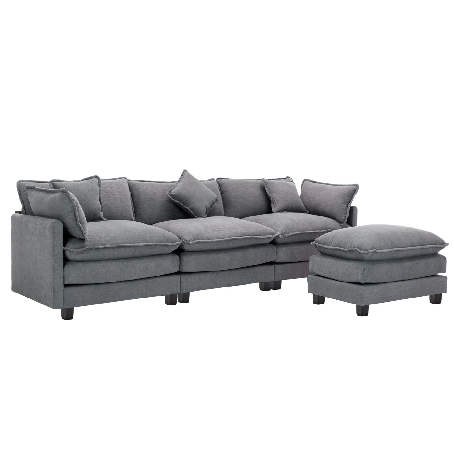 112.2" L-Shape Chenille Upholstered Sofa for Living Room Modern Luxury Sofa Couch with Ottoman, 5 Pillows, Gray