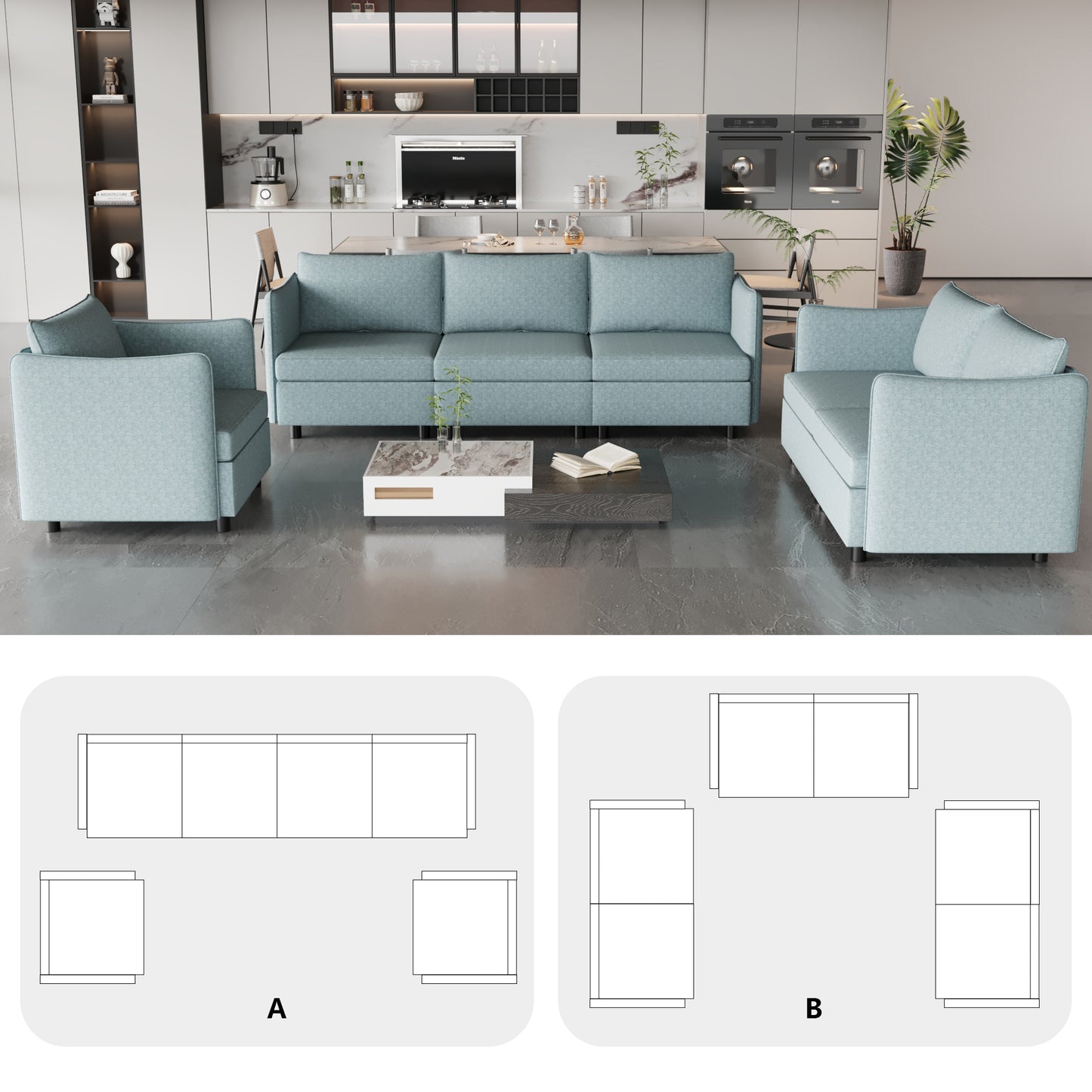 Modular Sectional Sofa, Convertible Sofa Seat With Storage, Sets Including Three seater Sofa & Couches,Loveseat and Single Chair (1+2+3 Seat) for Living Room