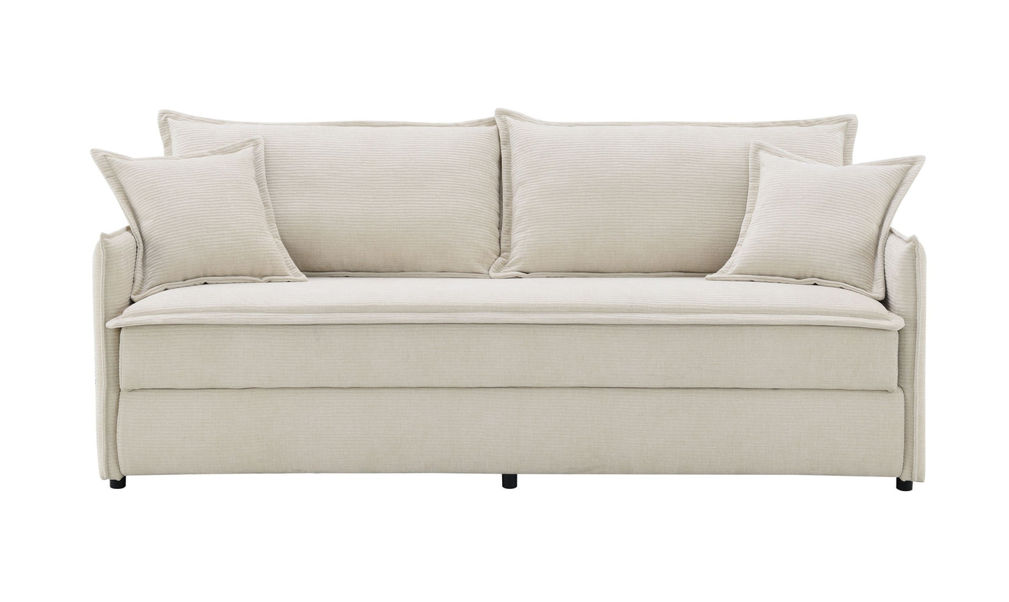 Elisea Beige Fabric Sleeper Sectional Sofa w/ 2 Toss Pillows