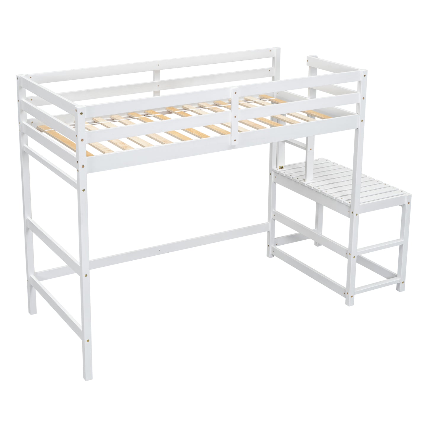 Twin Size High Loft Bed with Ladder landing Platform, Ladders, Guardrails,White