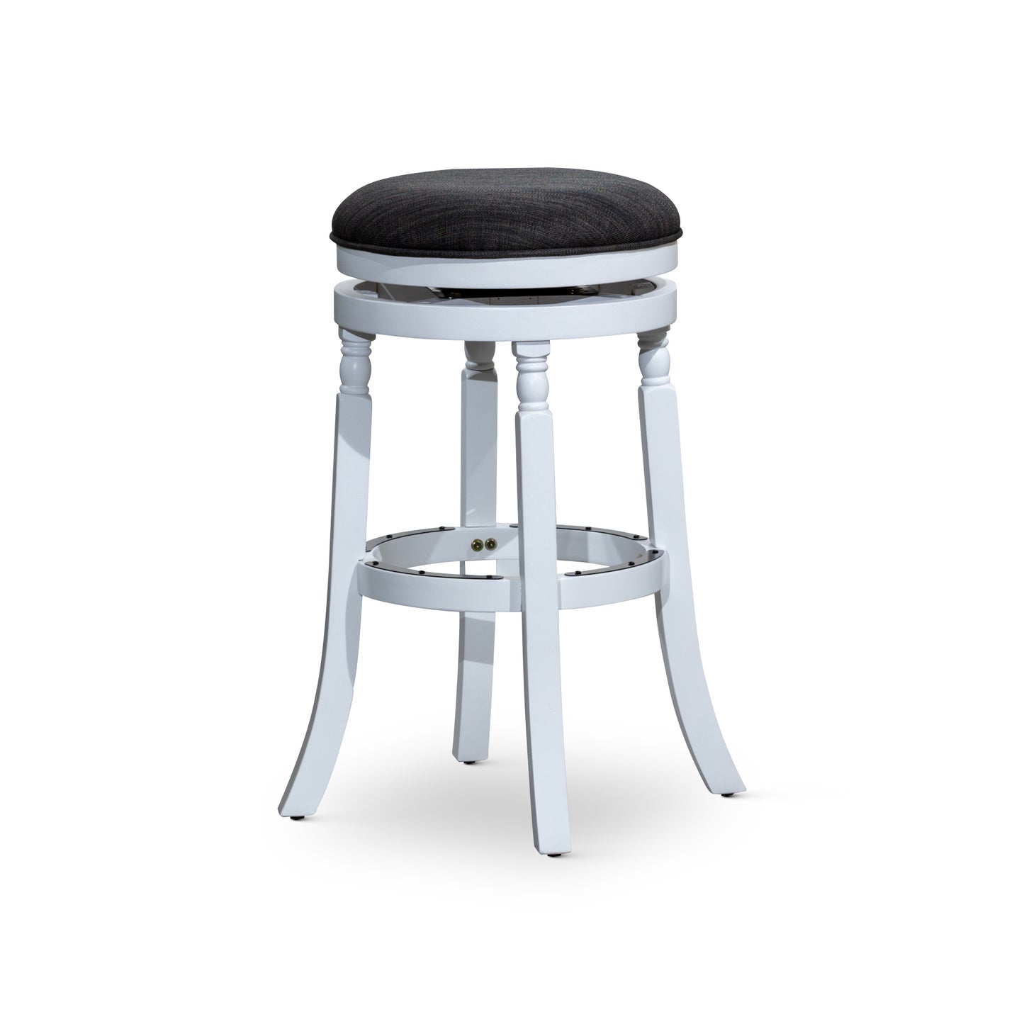 30" Bar Stool, White Finish, Charcoal Fabric Seat