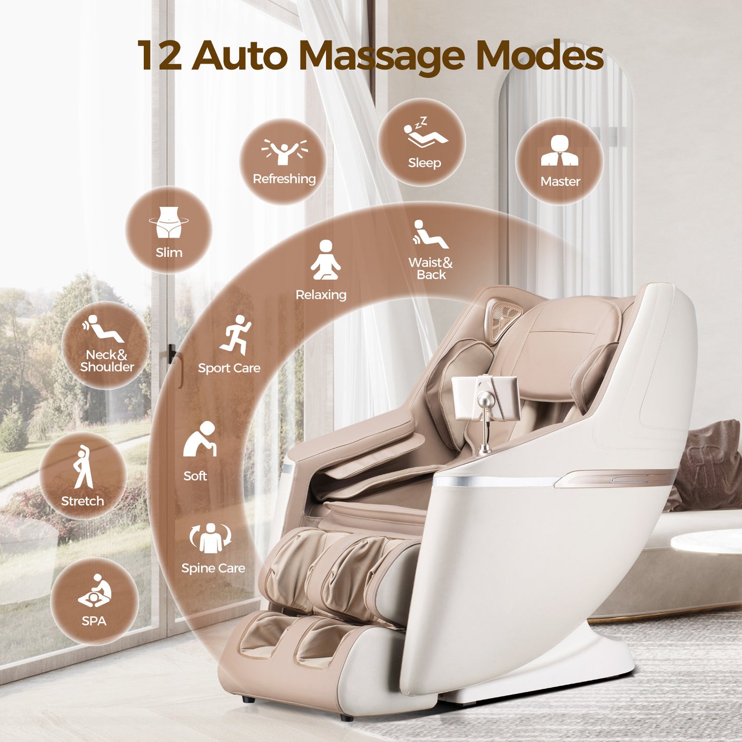 BOSSCARE SL Zero Gravity Massage Full Body Chair with Voice Control Shiatsu Recline Beige