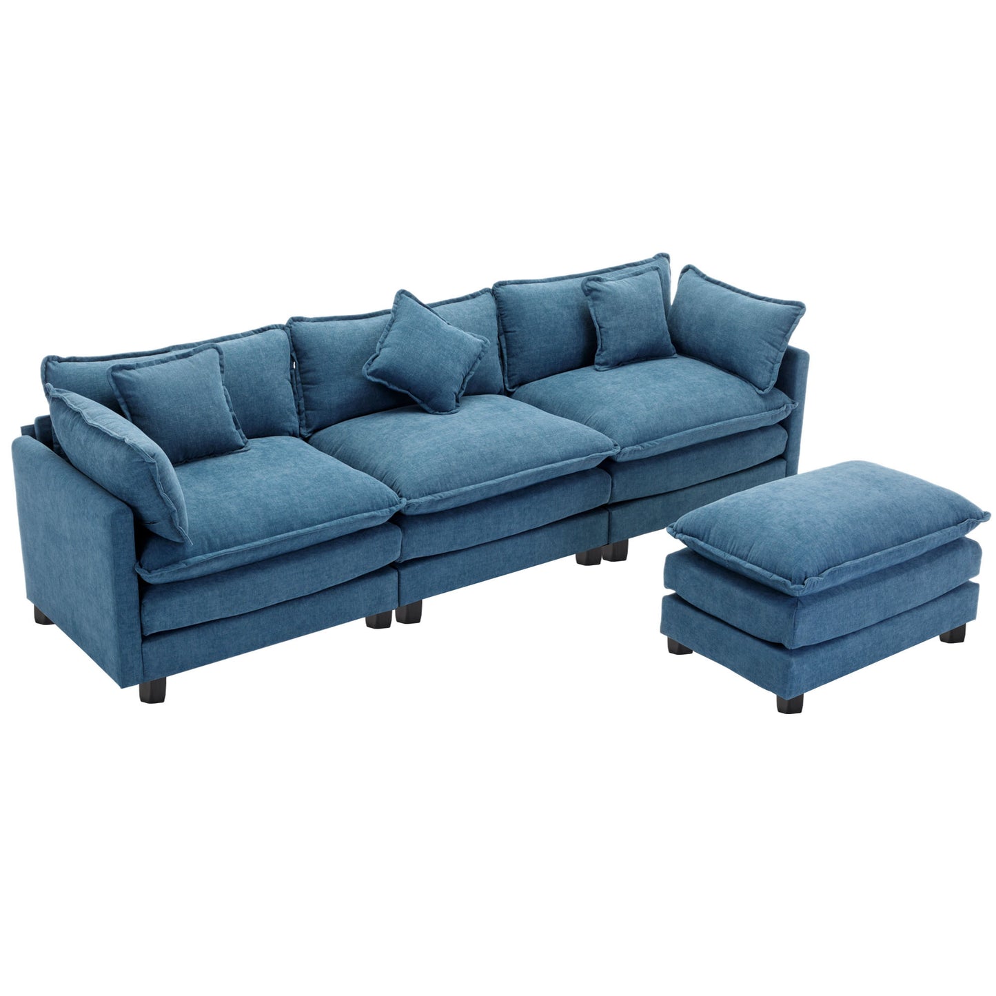 112.2" L-Shape Chenille Upholstered Sofa for Living Room Modern Luxury Sofa Couch with Ottoman, 5 Pillows, Blue