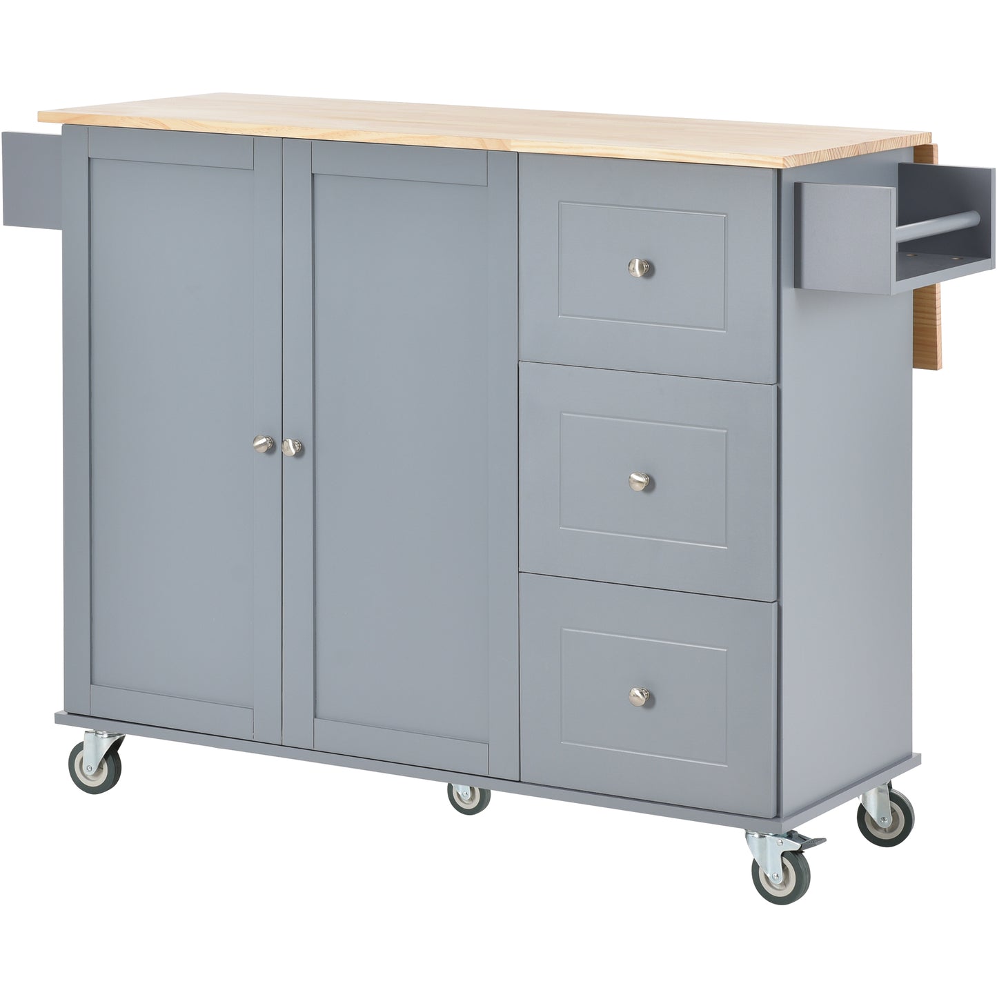 Rolling Mobile Kitchen Island with Solid Wood Top and Locking Wheels,52.7 Inch Width,Storage Cabinet and Drop Leaf Breakfast Bar,Spice Rack, Towel Rack & Drawer (Grey Blue)