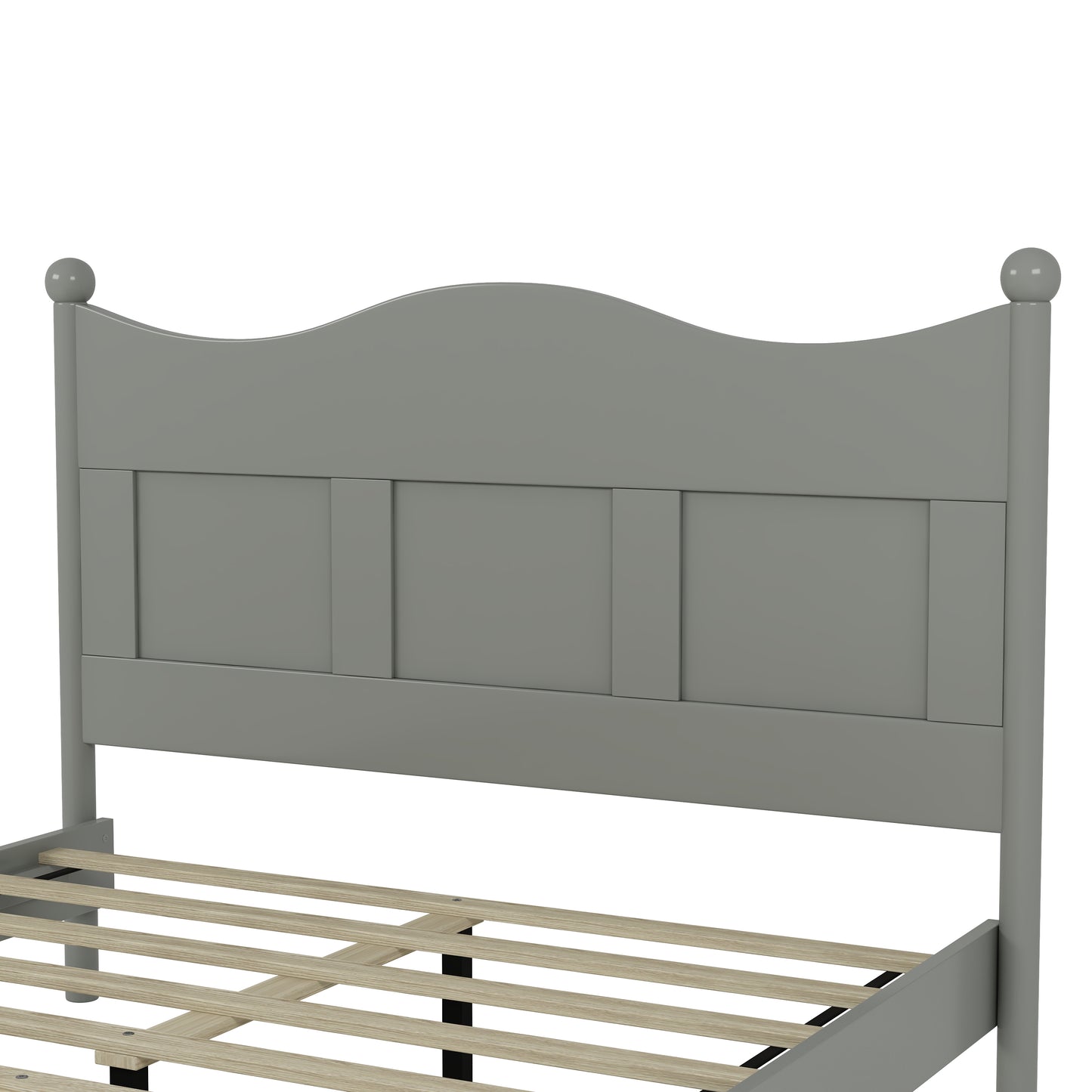 Queen Size Elegant Design Wood Platform Bed Frame,Retro Style Platform Bed with Wooden Slat Support, Gray