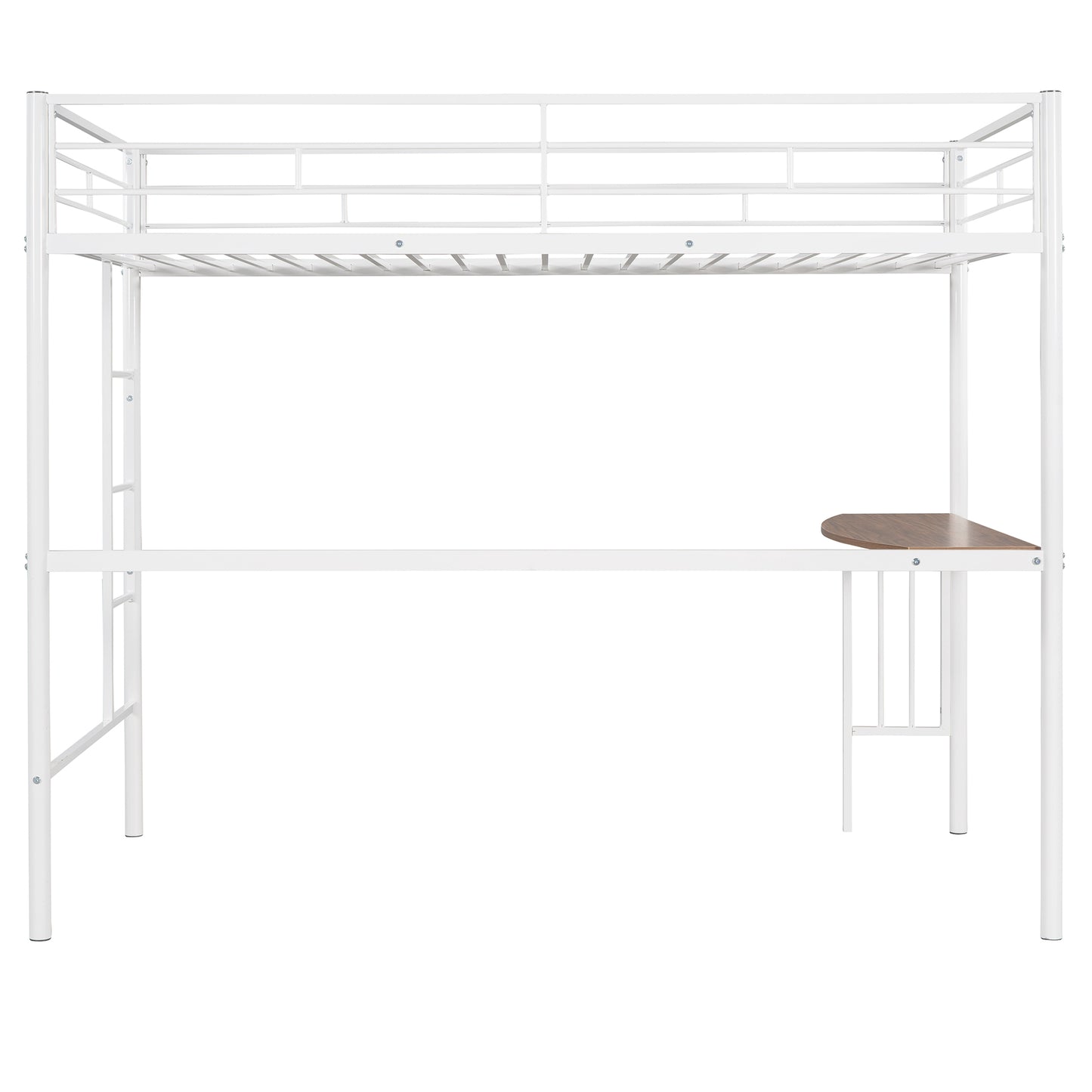 Twin Metal Loft Bed with Desk, Ladder and Guardrails, Loft Bed for Bedroom, White(OLD SKU : MF195191AAK)