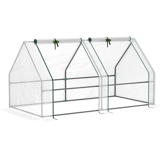 Outsunny 6' x 3' x 3' Portable Mini Greenhouse Outdoor Garden with Large Zipper Doors and Water/UV PE Cover, White