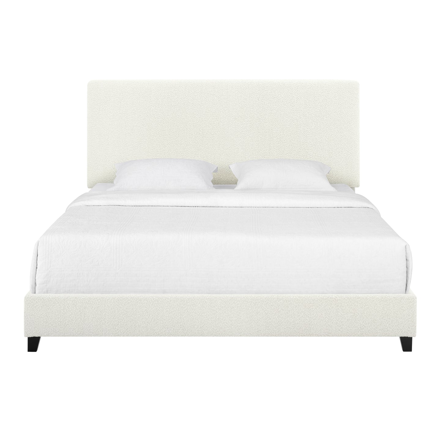 King Size White Boucle Upholstered Platform Bed
