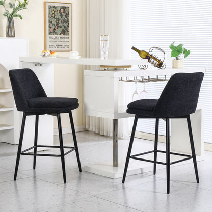 Counter Height Swivel Bar Stools Set of 2, 360° Swivel Upholstered Barstools with Back and Metal Legs, 25.6" Seat Height,Counter Stools for Kitchen Island and Pub,Linen Cloth,Black Linen.