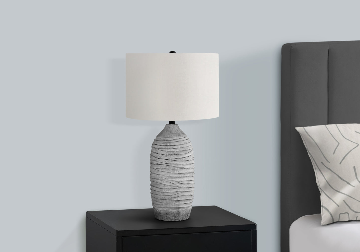 Lighting, 27"h, Table Lamp, Grey Resin, Ivory / Cream Shade, Modern