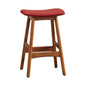 Solid Wood Walnut Finish Counter Height Stools Set of 2 Red Faux Leather Seat Mid-Century Modern Barstools Kitchen Dining Furniture