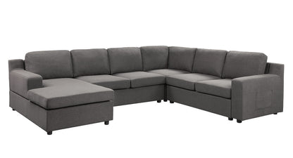 Waylon 119.5" Gray Linen 6-Seater U-Shape Sectional Sofa Chaise and Pocket