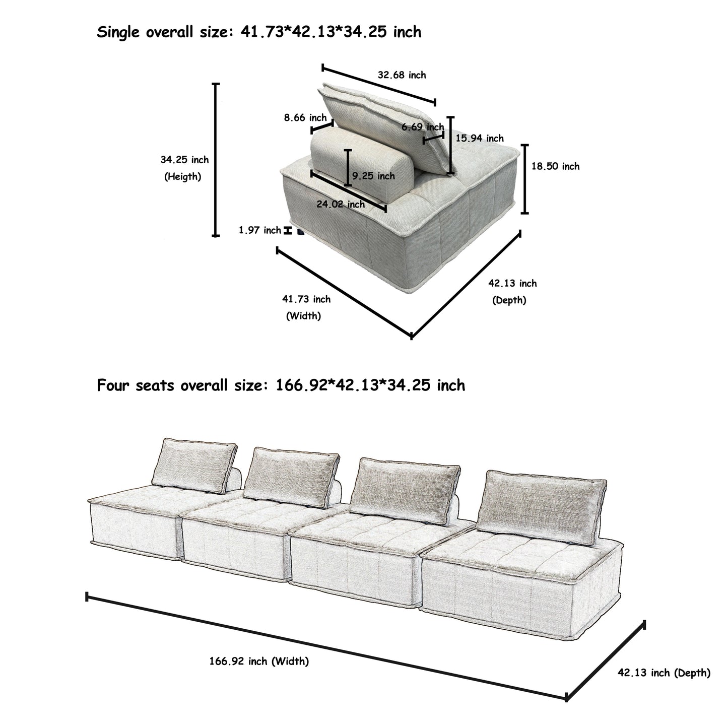 Oversized 4-Module Square Sofa - Comfortable and Movable Modular Design for Ultimate Flexibility  beige color chenille sofa 4pieces