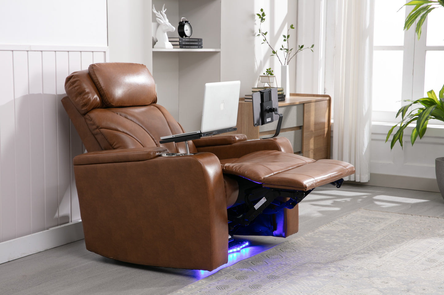 Power Motion Recliner Electric Power Recliner with USB Charging Port, Hidden Arm Storage, Convenient Cup Holder and Bluetooth Speaker,  Light  Brown(Old Sku:SG000800AAS)