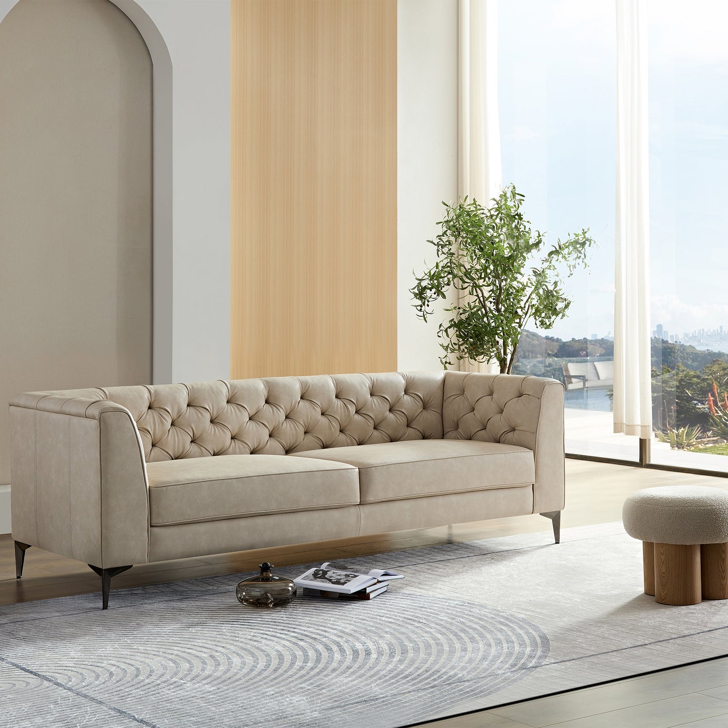 WKS5G Elegant beige leather main color, the sofa presents a calm and elegant appearance