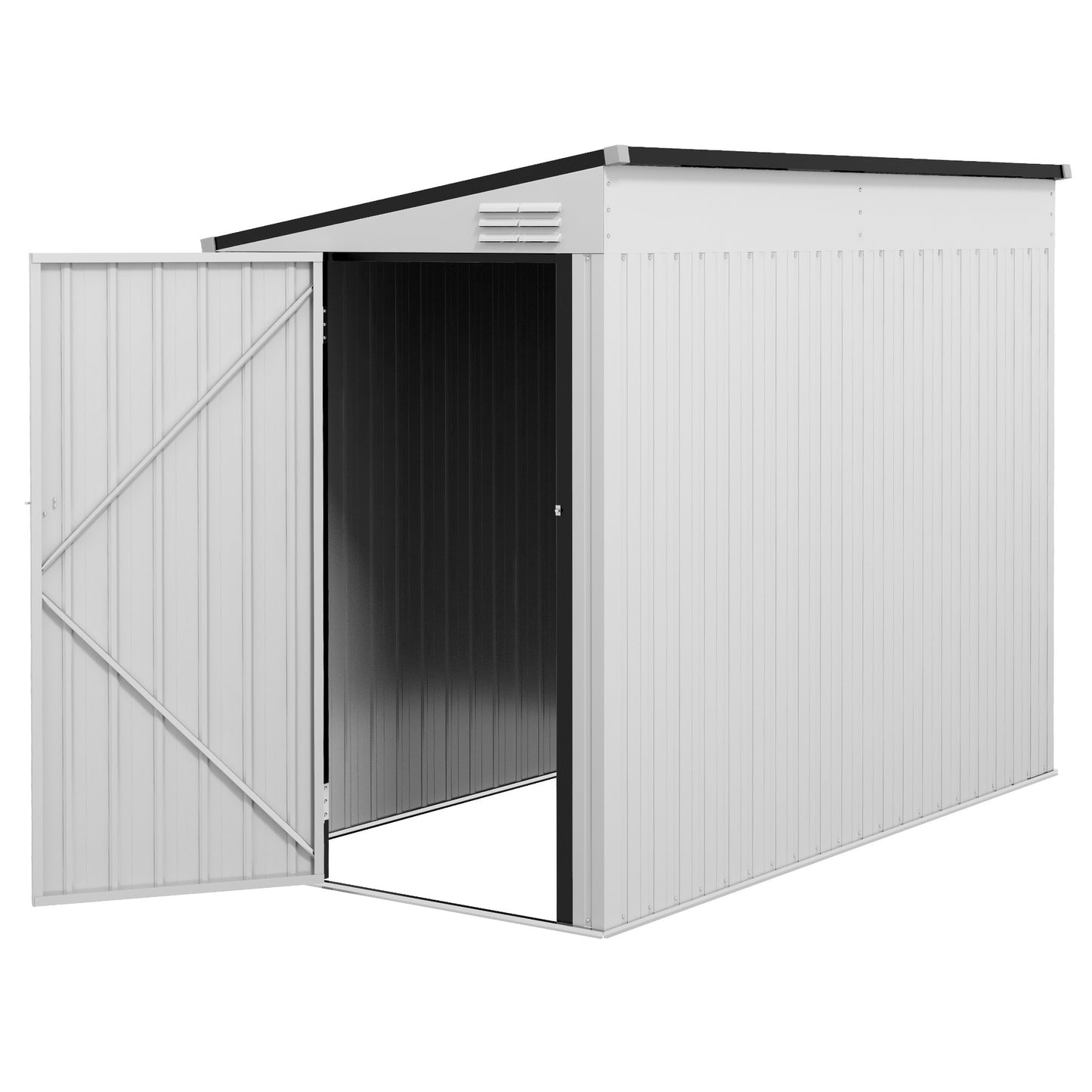 Outsunny 4' x 7.7' Metal Outdoor Storage Shed, Lean to Storage Shed, Garden Tool Storage House with Lockable Door and 2 Air Vents for Backyard, Patio, Lawn, White