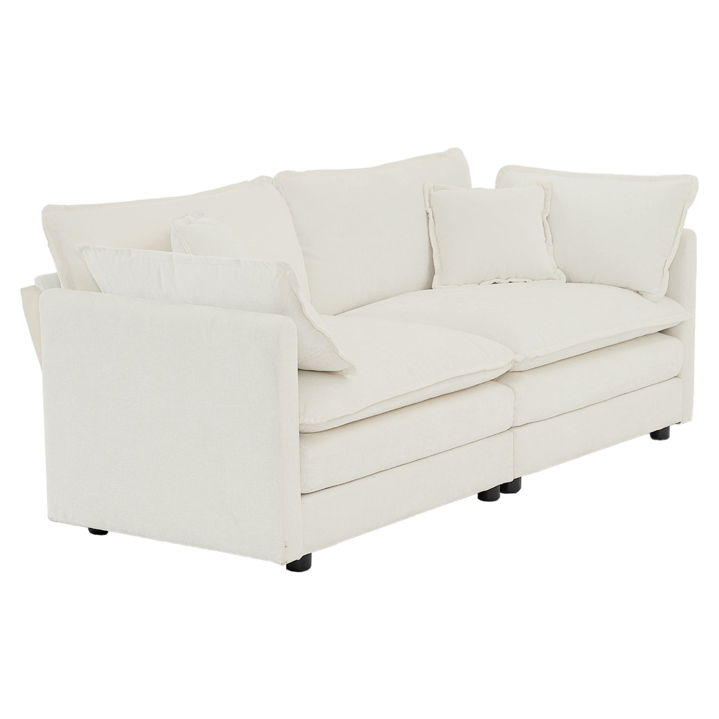 3 Piece Sofa Set with Arm Pillows and Toss Pillows , Sofa Set Include 2- Piece of Arm Chair and One 2-seat Sofa, Space Saving Casual Sofa Set for Living Room, White Chenille