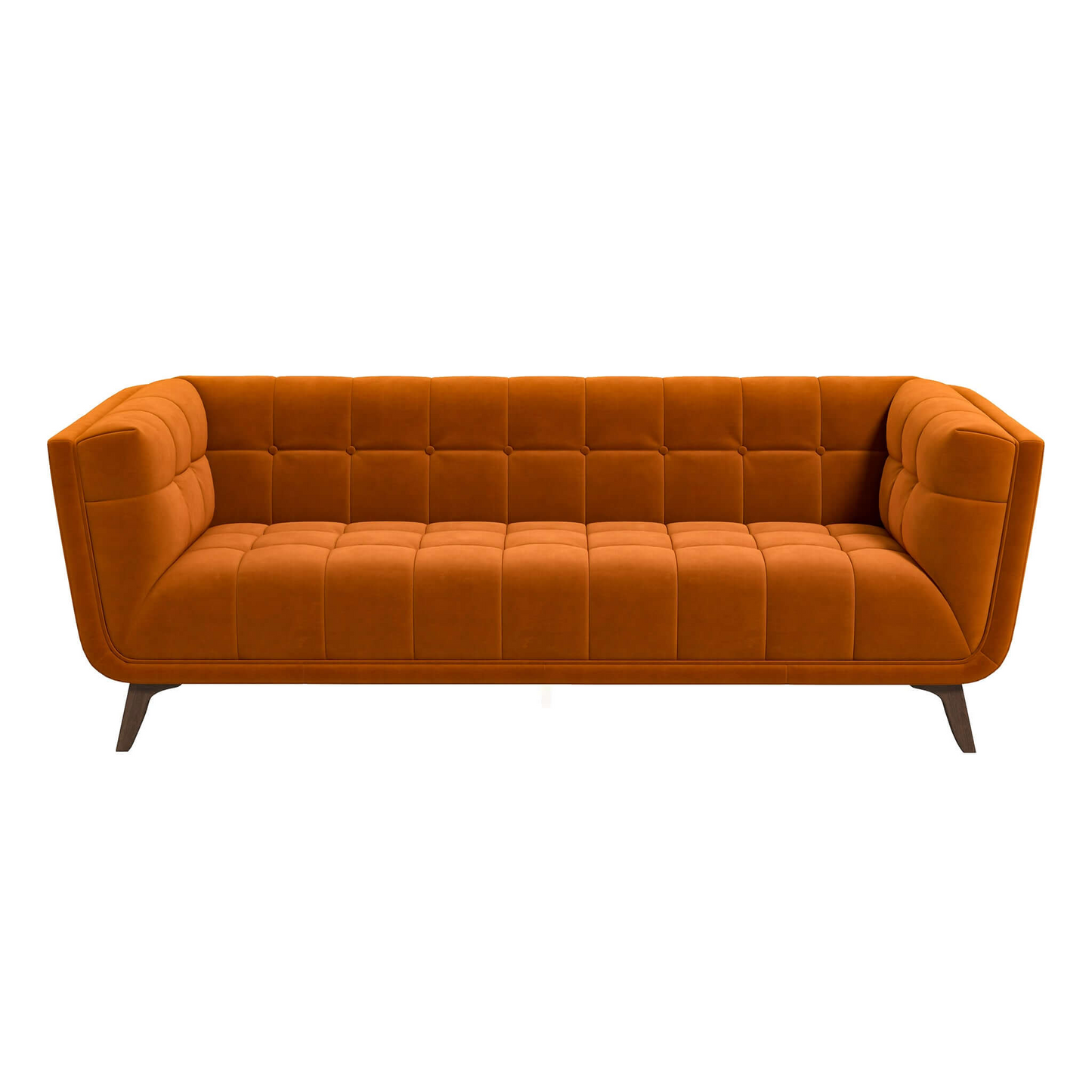 Addison Mid-Century Modern Velvet Sofa in Burnt-Orange with Solid Wood Frame 34'H x 86'W x 35.4'D