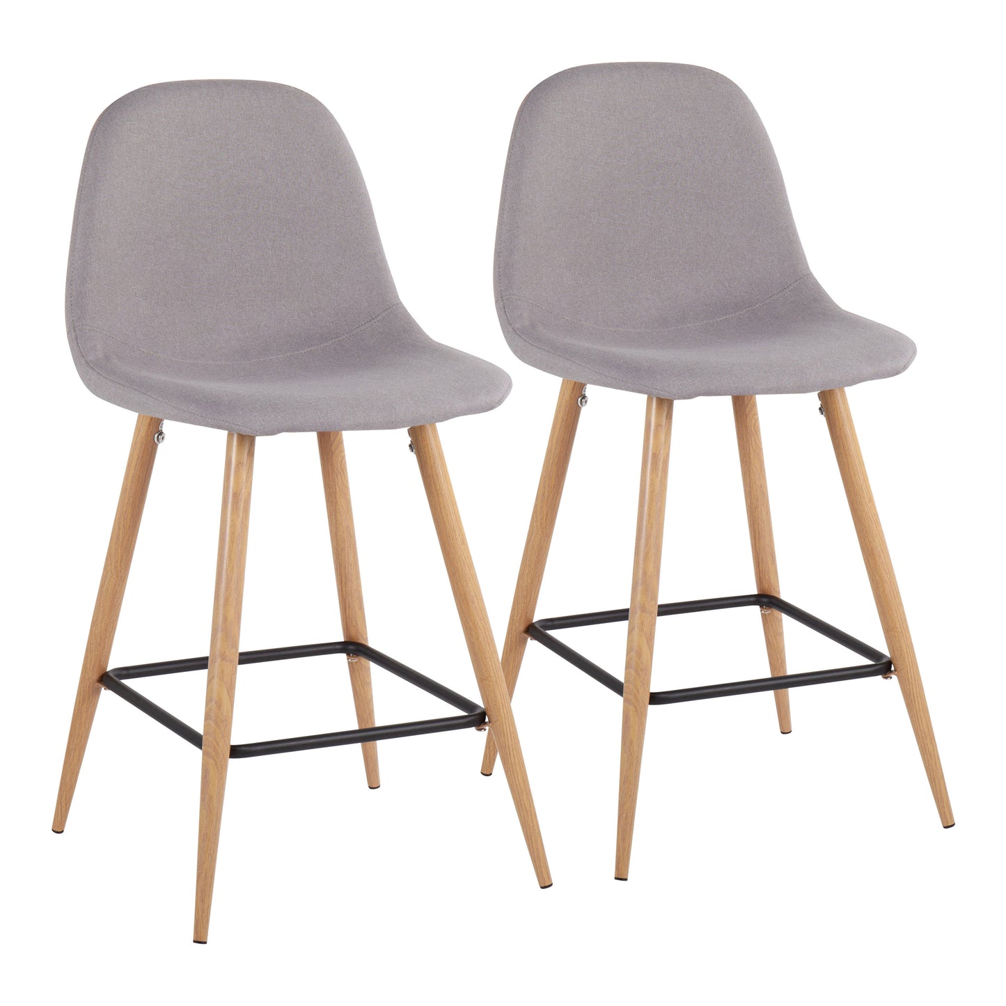 Pebble Mid-Century Modern Counter Stool in Natural Metal and Light Grey Fabric by LumiSource - Set of 2