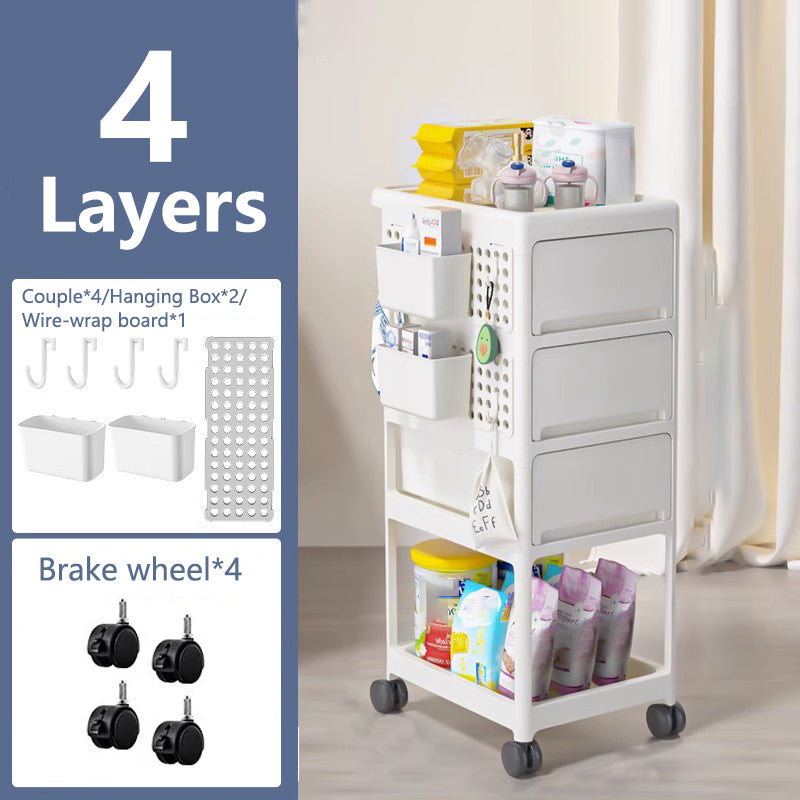 Storage Stroller - 4 layer,  storage for bedroom, living room, kitchen,restroom,Flexible to move, Can put toys, snacks, tools, pet supplies,PP material is safe and durable