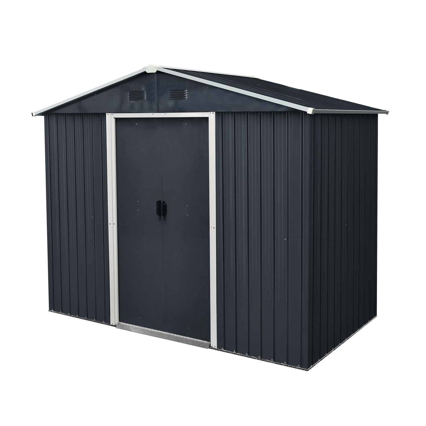 8ft x 4ft Outdoor Metal Storage Shed with Sliding Door and foundation for Backyard, Patio, Lawn  (Black and White)