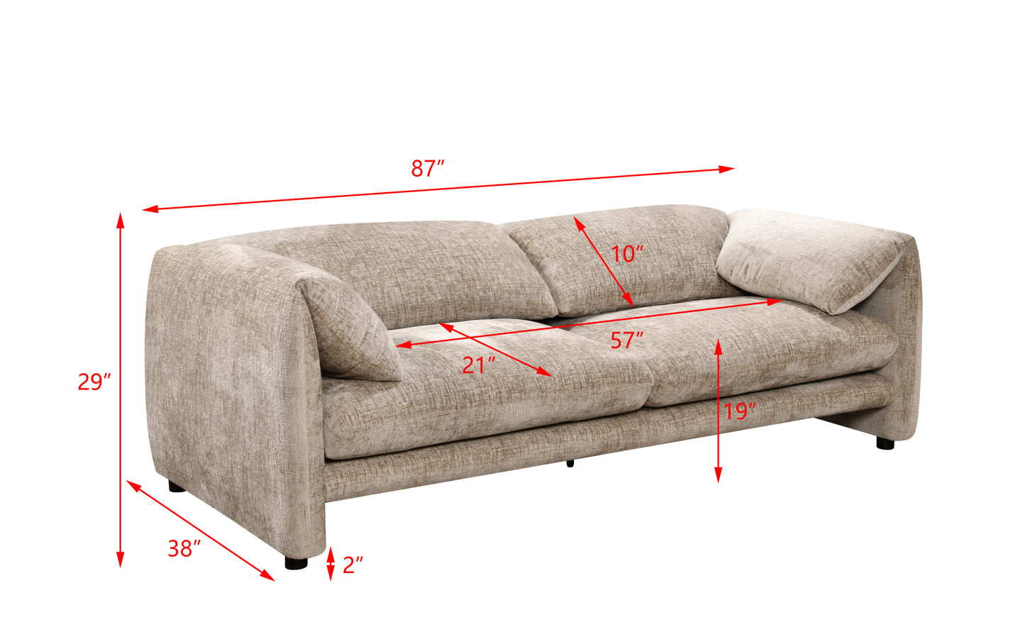 87" 3 Seater sofa with wide and comfortable armrest, High density sponge backrest & its plump cushions and soft, Comfortable spacious seats,for Living Room, Bedroom, Cream+Grey