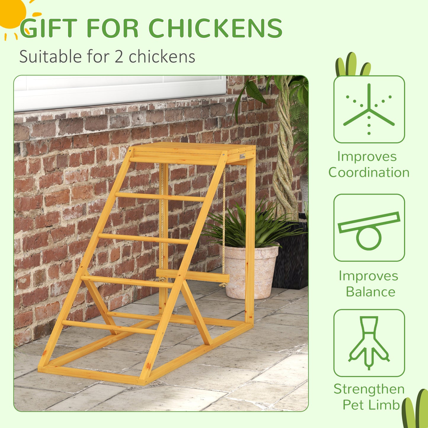 PawHut Chicken Activity Play for Healthy & Happy Animals, Swing Set with Chicken Perches & Hen Ladder, Chicken Coop Toy, Yellow