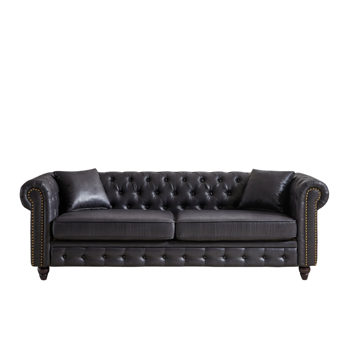 FX 85.5"Living Room with Tech Fabric Chesterfield Sofa with Rolled Arms 3 Seater Sofa with Button Design and 2 Cushions for Apartment, Office, Living Room