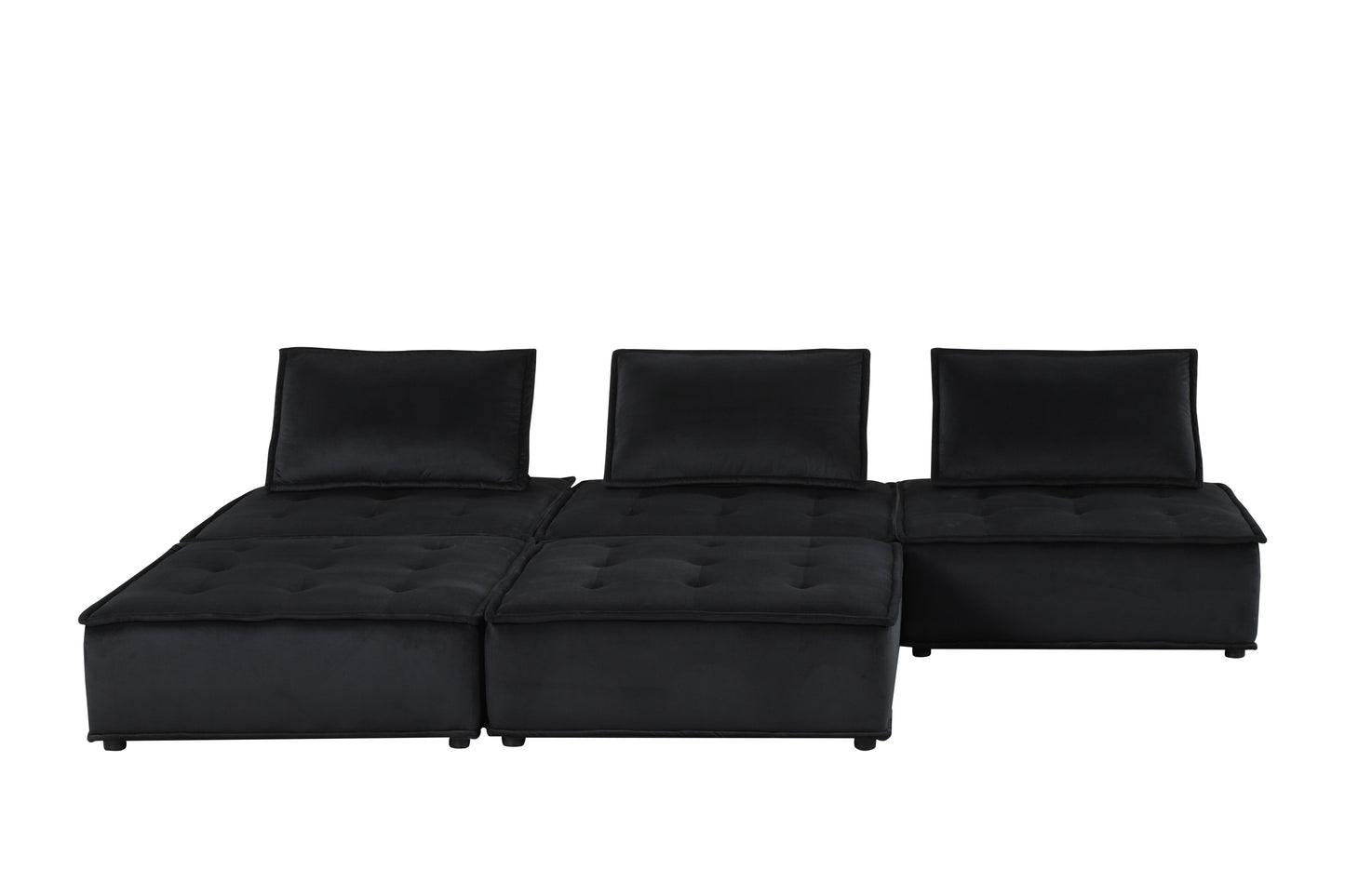 Anna 120" Black Velvet 5 Pc Sectional Sofa