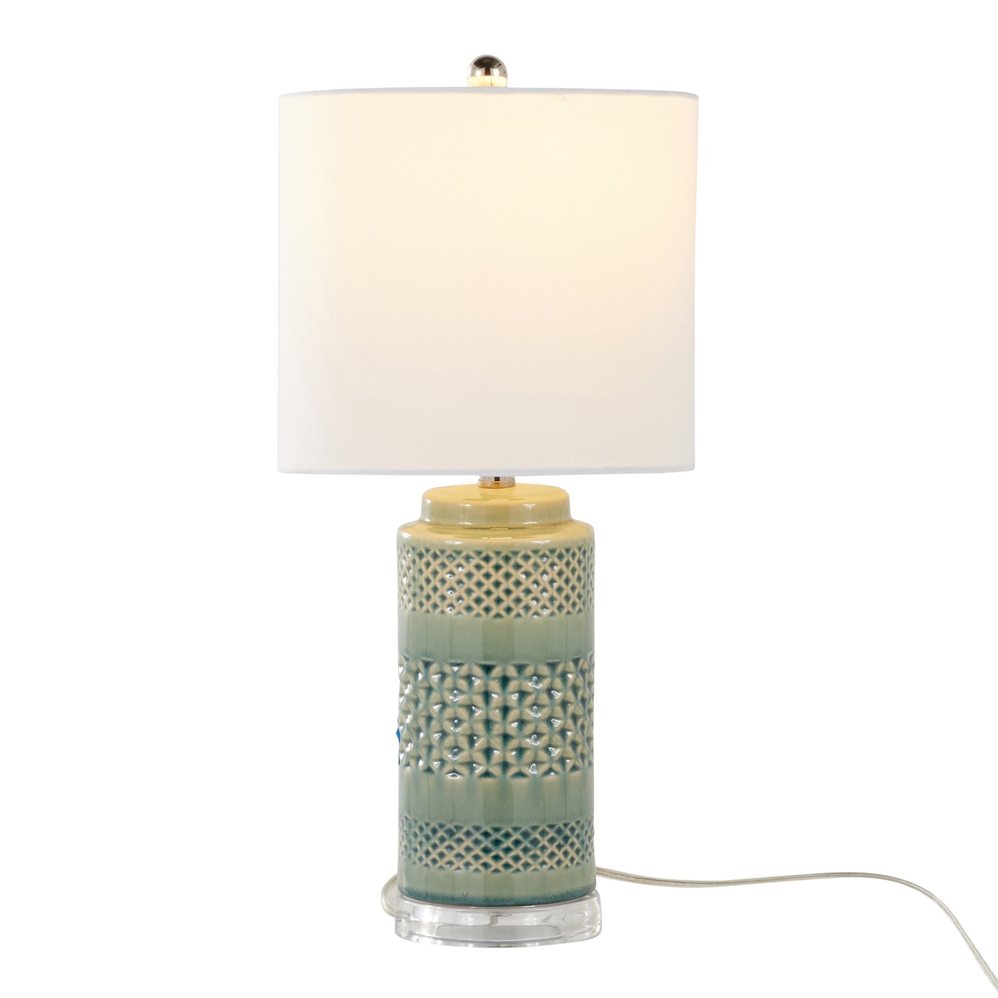 Casa 21" Contemporary Ceramic Table Lamp in Sage Green Crackle Ceramic, Polished Nickel, Clear Acrylic Base and White Linen Shade from Grandview Gallery by LumiSource - Set of 2