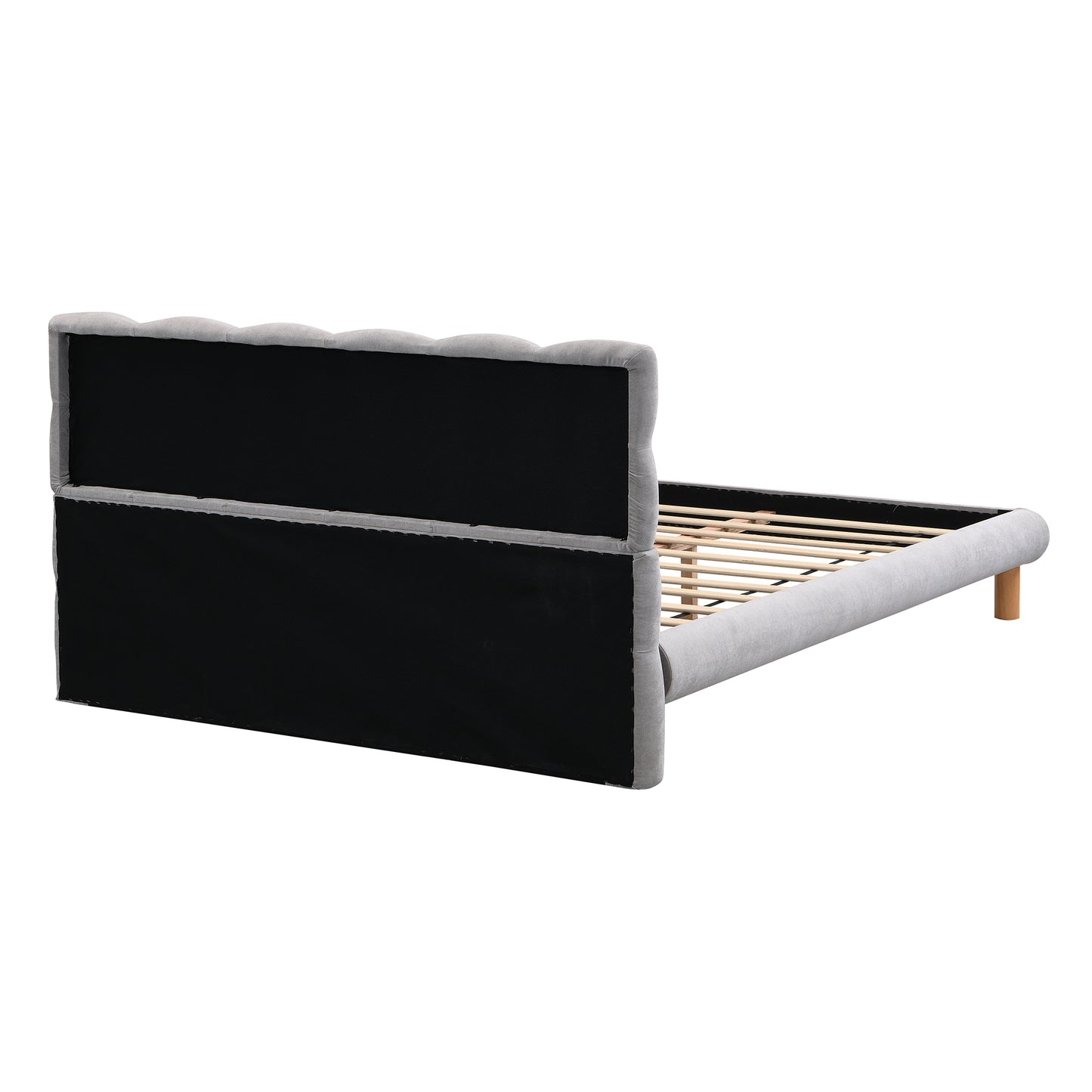 Full Size Upholstered Platform Bed Frame with Cookie-Shaped  Headboard, Easy Assembly, soft and comfortable,Grey