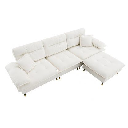 106*66.5" L shaped Convertible Sectional Sofa,4 Seat Tufted Couch Set with Two-tone Adjust Legs,Cloud Chenille Fabric,Movable Ottoman for Living Room,  Apartment,Office,3 Colors