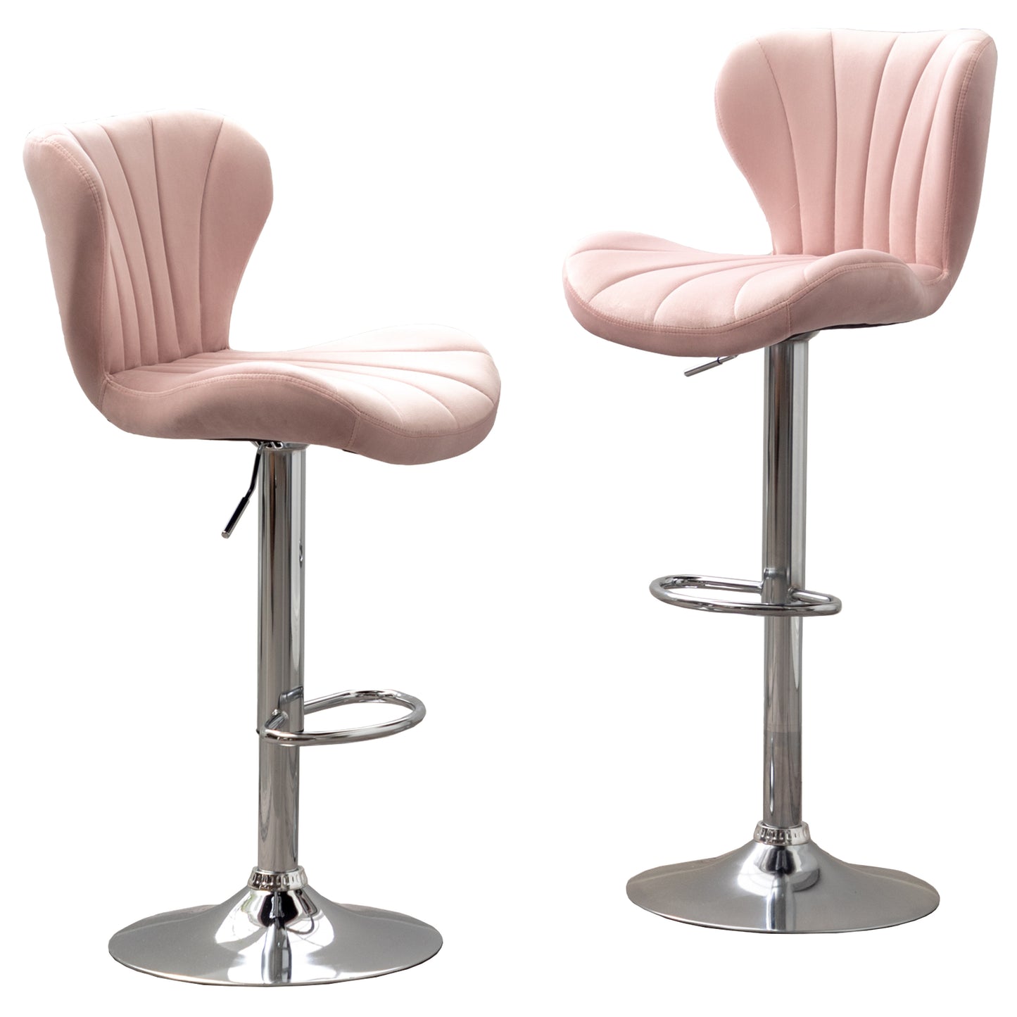 Ellston Upholstered Adjustable Swivel Barstools in Pink, Set of 2