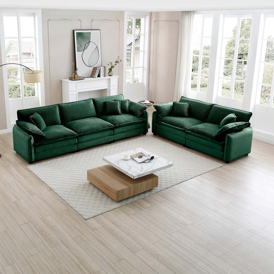 Family sofa set Deep Seat Sofa, Warm Sofa for Home Cinema and Living Room, One 2-Seater Sofa and One 3-Seater Sofa,Green Corduroy