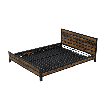 Queen Size Metal Platform Bed with Underneath Storage, Black