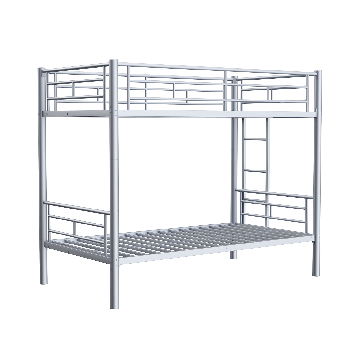 Bunk Bed Twin Over Twin Size with Ladder and high Guardrail, Able to Split, Metal Bunk Bed, Storage Space, Noise Free,Grey Silver