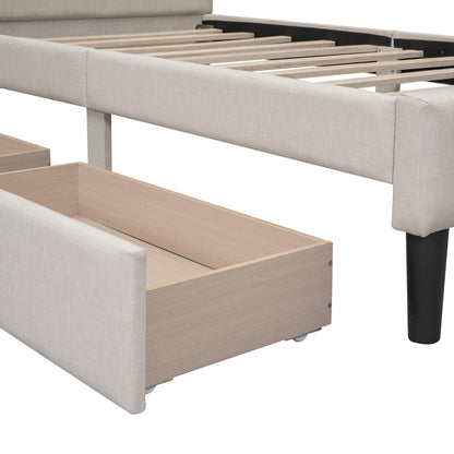 Twin Size Upholstered Platform Bed with 2 Drawers, Beige