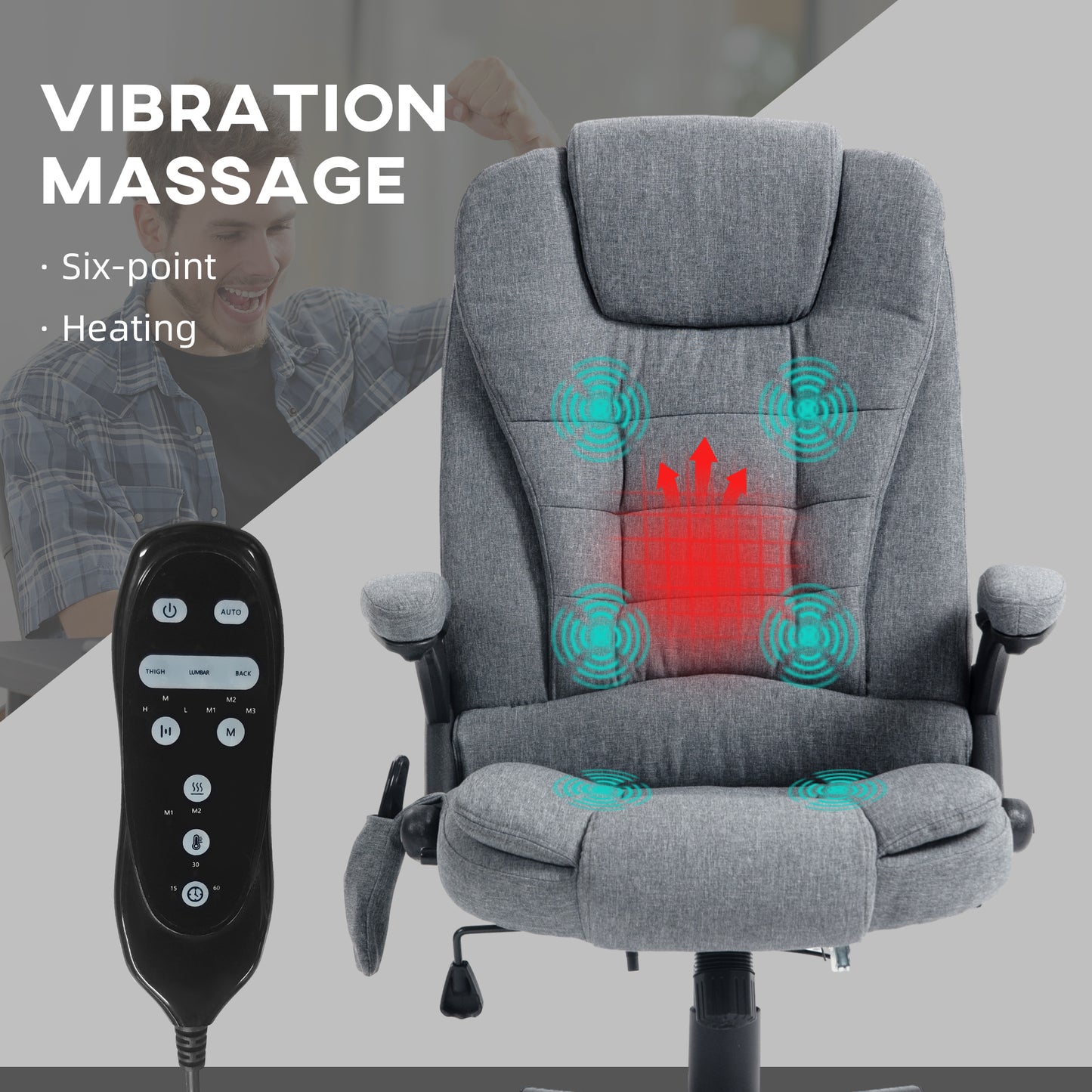 HOMCOM 6 Point Vibrating Massage Office Chair with Lumbar Heat Gray