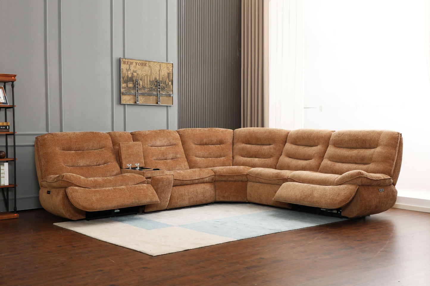 Emmy Orange Chenille Power Motion Sectional Sofa