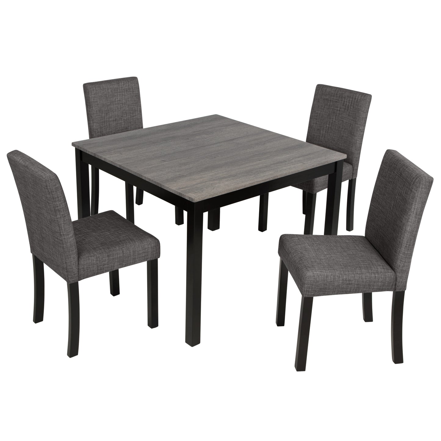 Modern 5-Piece Dining Table Set with 4 Chairs for Kitchen or Dining Room – Light Grey & Black Two-Tone