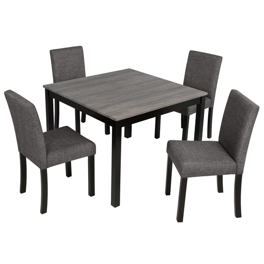 Modern 5-Piece Dining Table Set with 4 Chairs for Kitchen or Dining Room – Light Grey & Black Two-Tone