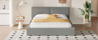 Queen Size Upholstered Platform Bed with Velvet Fabric, Grounded Bed with Solid Frame, Gray