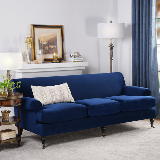 Alana Lawson Three-Cushion Tightback Sofa, Navy Blue Velvet