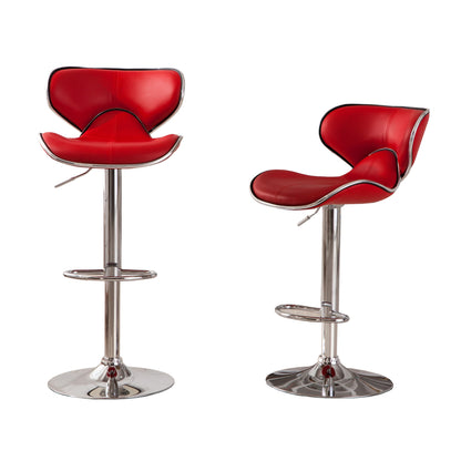 Masaccio Upholstery Airlift Adjustable Swivel Barstool with Chrome Base, Set of 2, Red