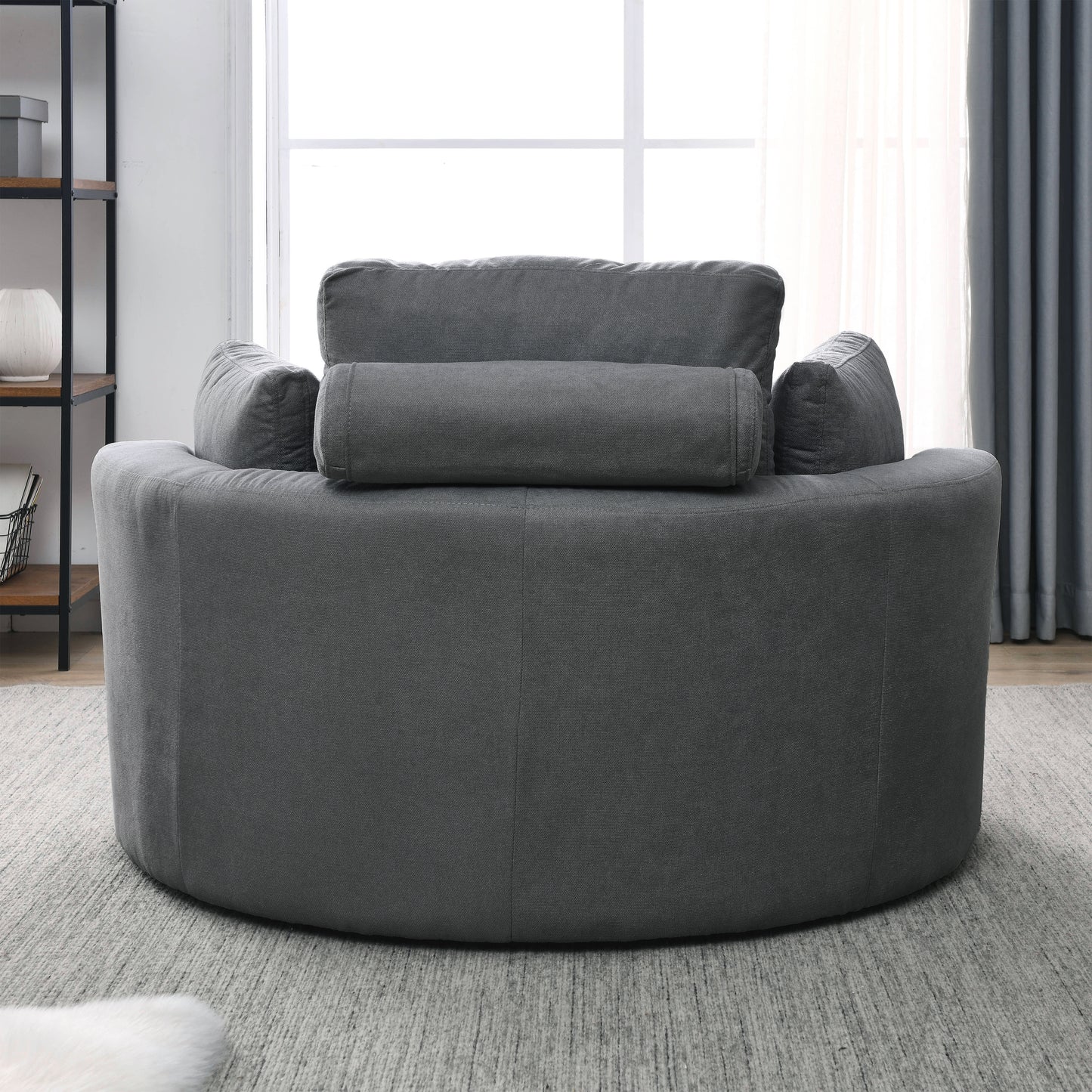 Welike Swivel Accent Barrel Modern Dark Grey Sofa Lounge Club Big Round Chair with Storage Ottoman Linen Fabric for Living Room Hotel with Pillows,2PCS.