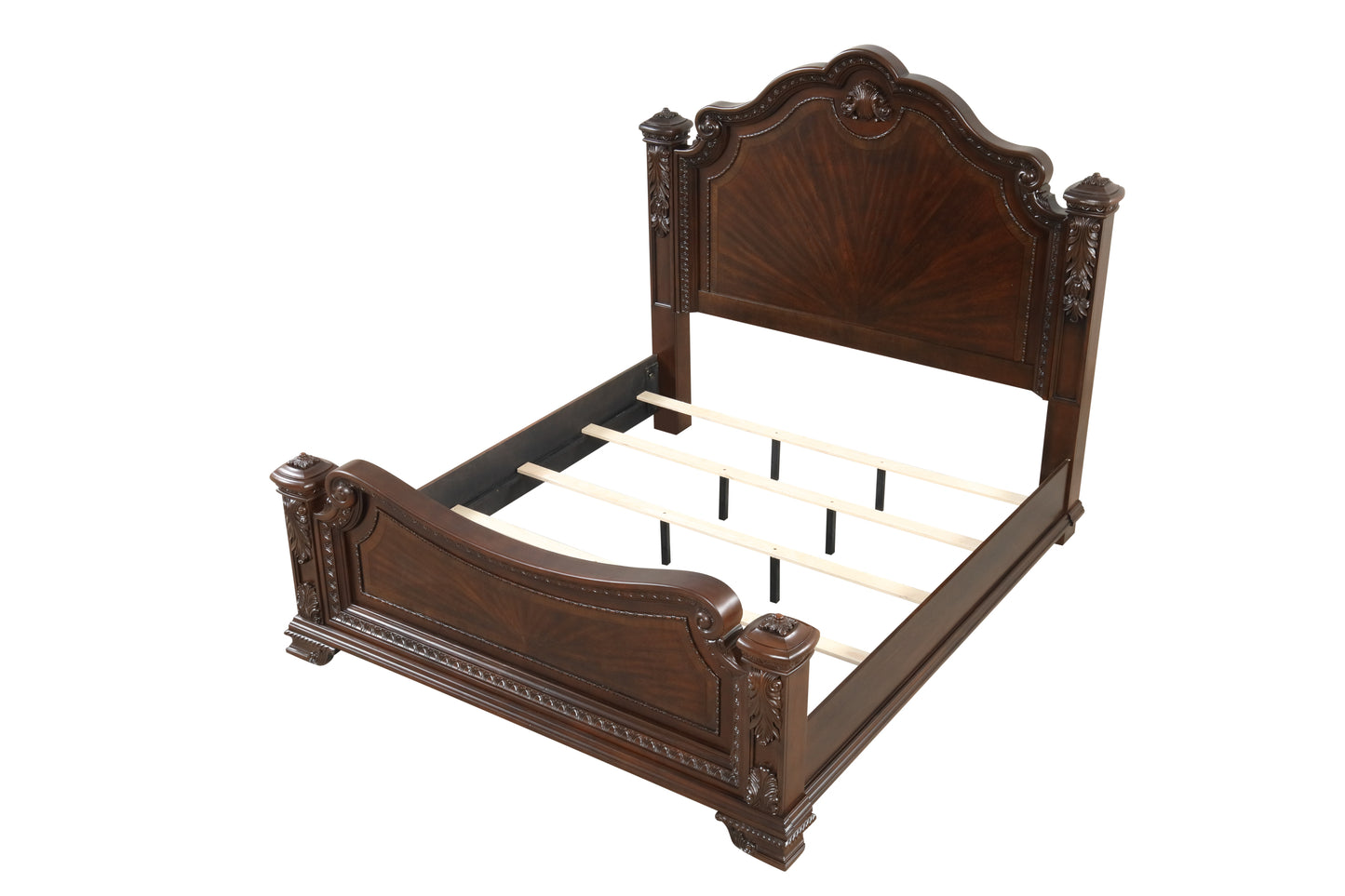 Traditional Style 5 Pc King Bedroom Set With Intricate Wood Carvings Made with Wood in Walnut